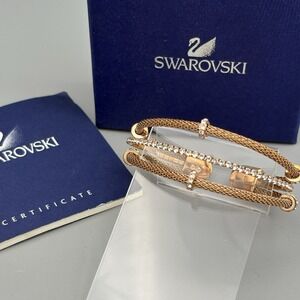 Swarovski Bracelet Cuff Crystals Flexible Mesh Small Rose Gold Plated
